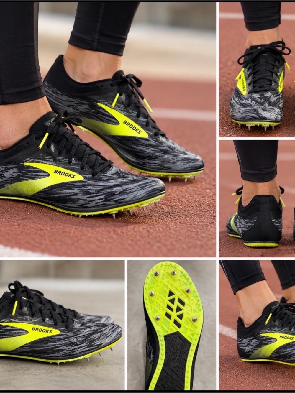 Brooks Track & Field Sprint Spikes Black Gray Neon Yellow Men’s 8 Women’s 9.5